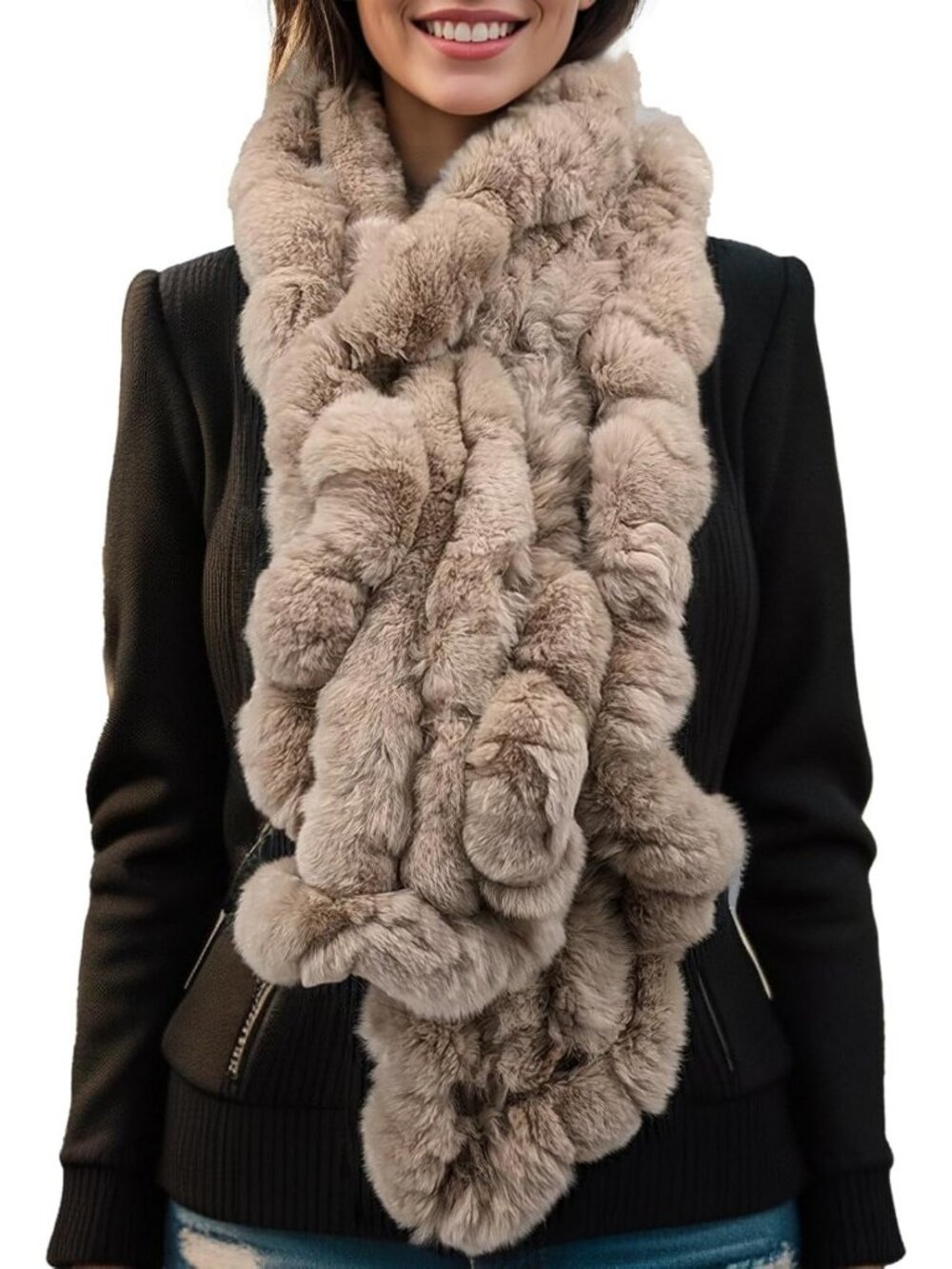 Cozy Natural Rex Rabbit Fur Scarf | Furry Neck Warmer for Outdoor Style